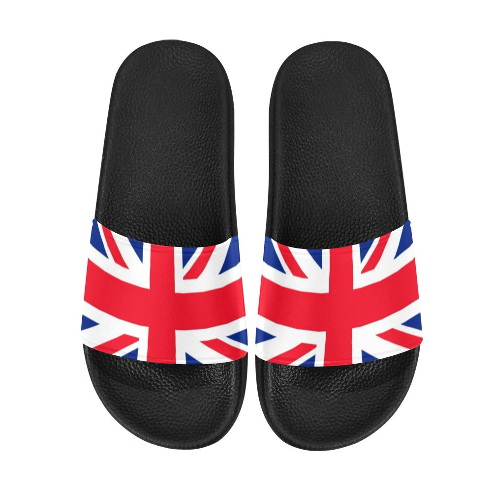 England Women Slide Sandals, Union Jack United Kingdom Flag Country British Shoe Red White Blue Designer Wedge Slippers Flip Flops Slip On Starcove Fashion