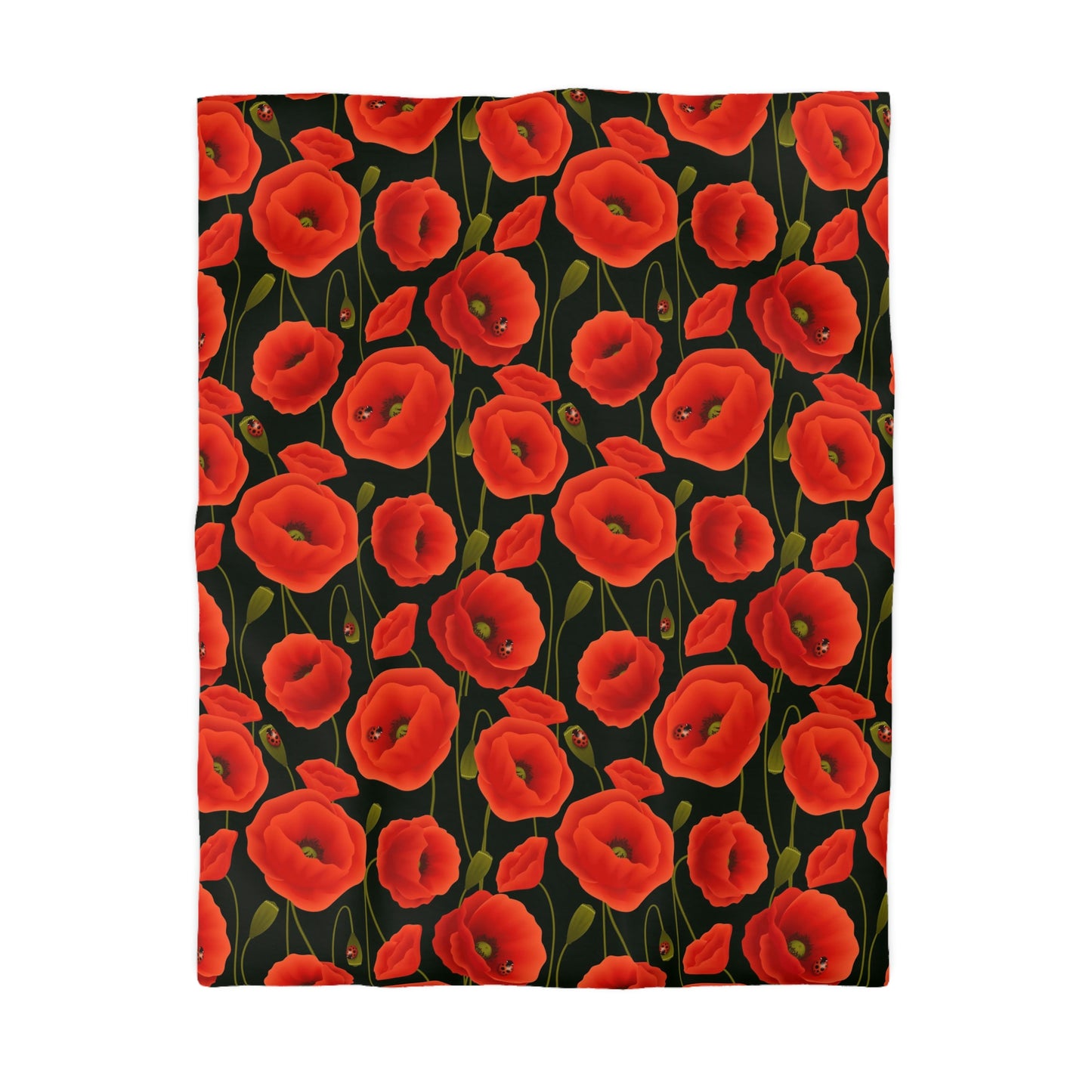 Poppy Duvet Cover, Red Flower Floral Bedding Queen King Full Twin XL Microfiber Unique Designer Bed Quilt Bedroom Decor