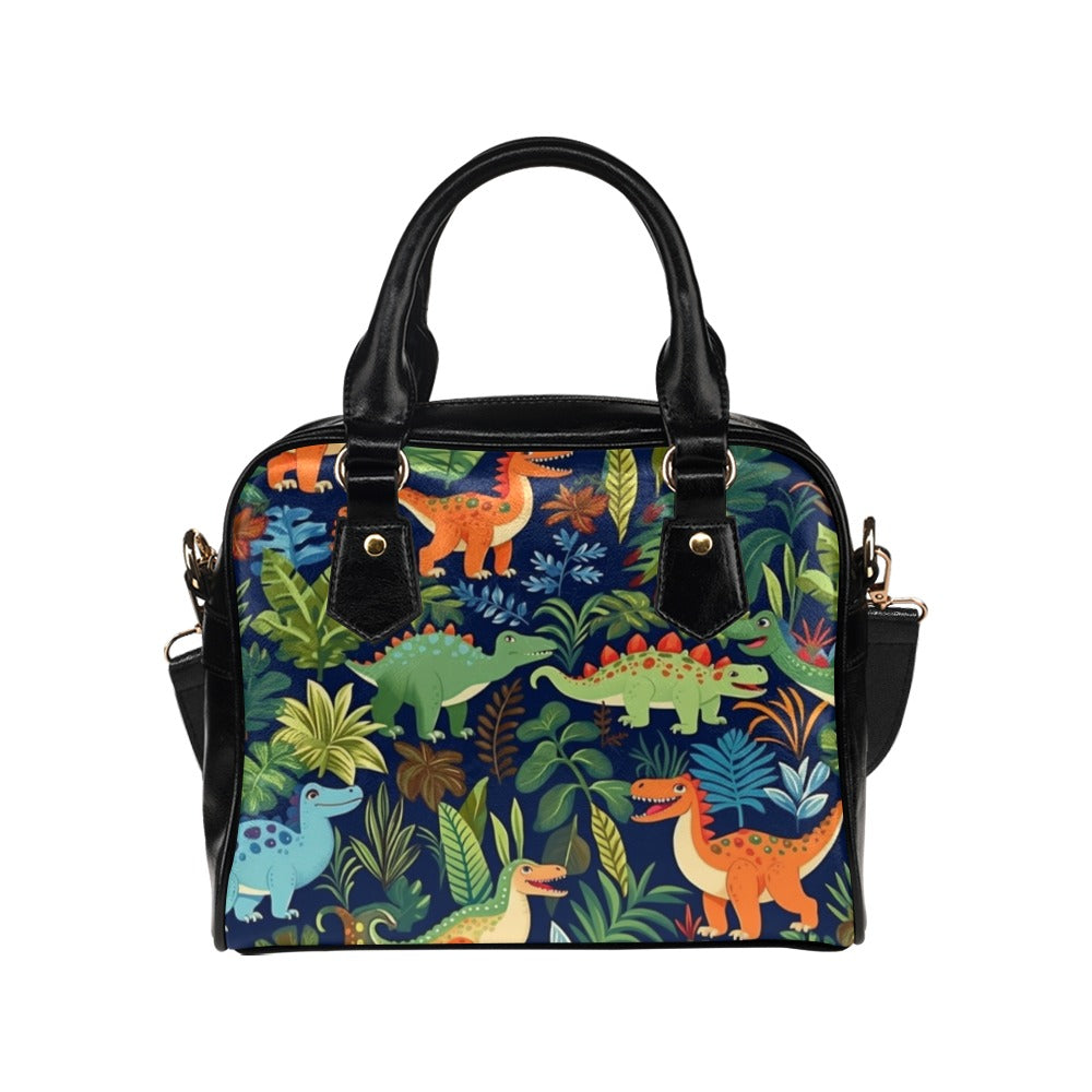 Dinosaur Purse, Tropical Dino Pattern Cute Small Shoulder Zip Bag Vegan Leather Women Designer Handbag Crossbody