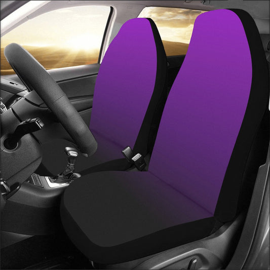 Black Purple Car Seat Covers 2 pc, Dark Purple Gradient Cute Front Seat SUV Protector Accessory Women Men Decoration