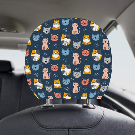 Cute Cats Car Seat Headrest Cover (2pcs), Kittens Vintage Truck Suv Van Vehicle Auto Decoration Protector New Car Gift Women Aesthetic