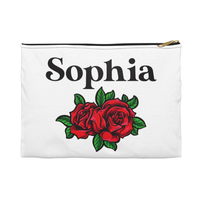 Personalized Makeup Bag, Custom Red Rose Floral Monogram Name Bridesmaid Cosmetic Travel Pencil Organizer Gift Her Starcove Fashion