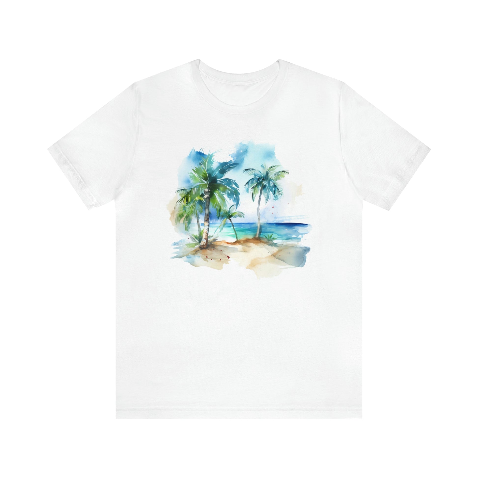 Beach Tshirt, Palm Trees Caribbean Watercolor Designer Graphic Aesthetic Crewneck Men Women Tee Top Short Sleeve Shirt Starcove Fashion