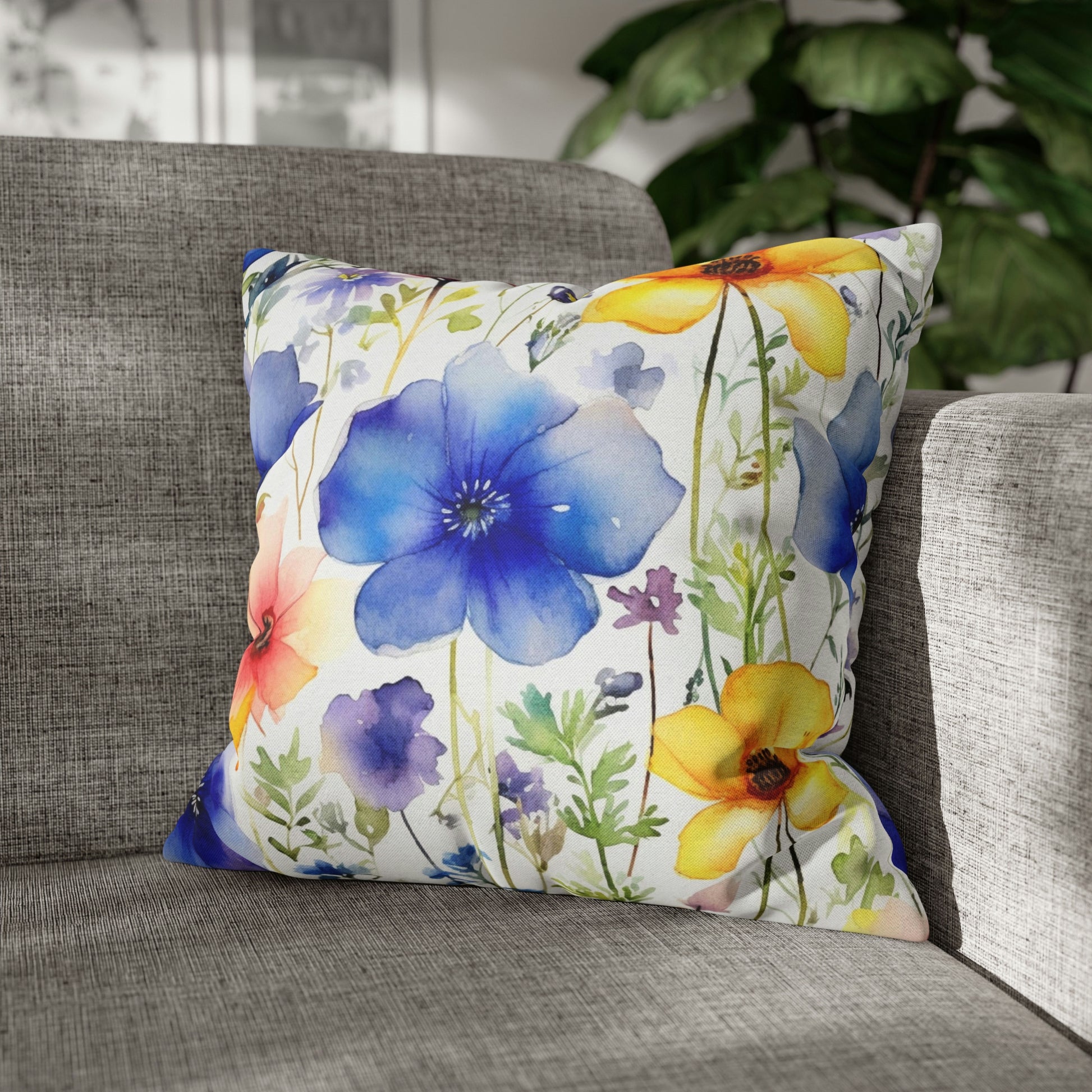 Wildflowers Pillow Case, Watercolor Blue Square Throw Decorative Cover Room Décor Floor Couch Cushion 20 x 20 Zipper Sofa Starcove Fashion