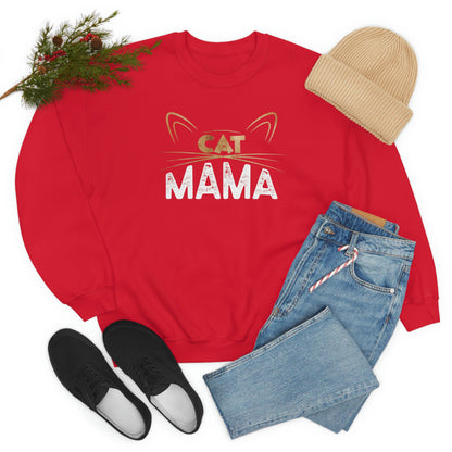 Cat Mom Sweatshirt, Cat Lover Mama Funny Graphic Crewneck Fleece Cotton Sweater Jumper Pullover Unisex Women Adult Aesthetic Top