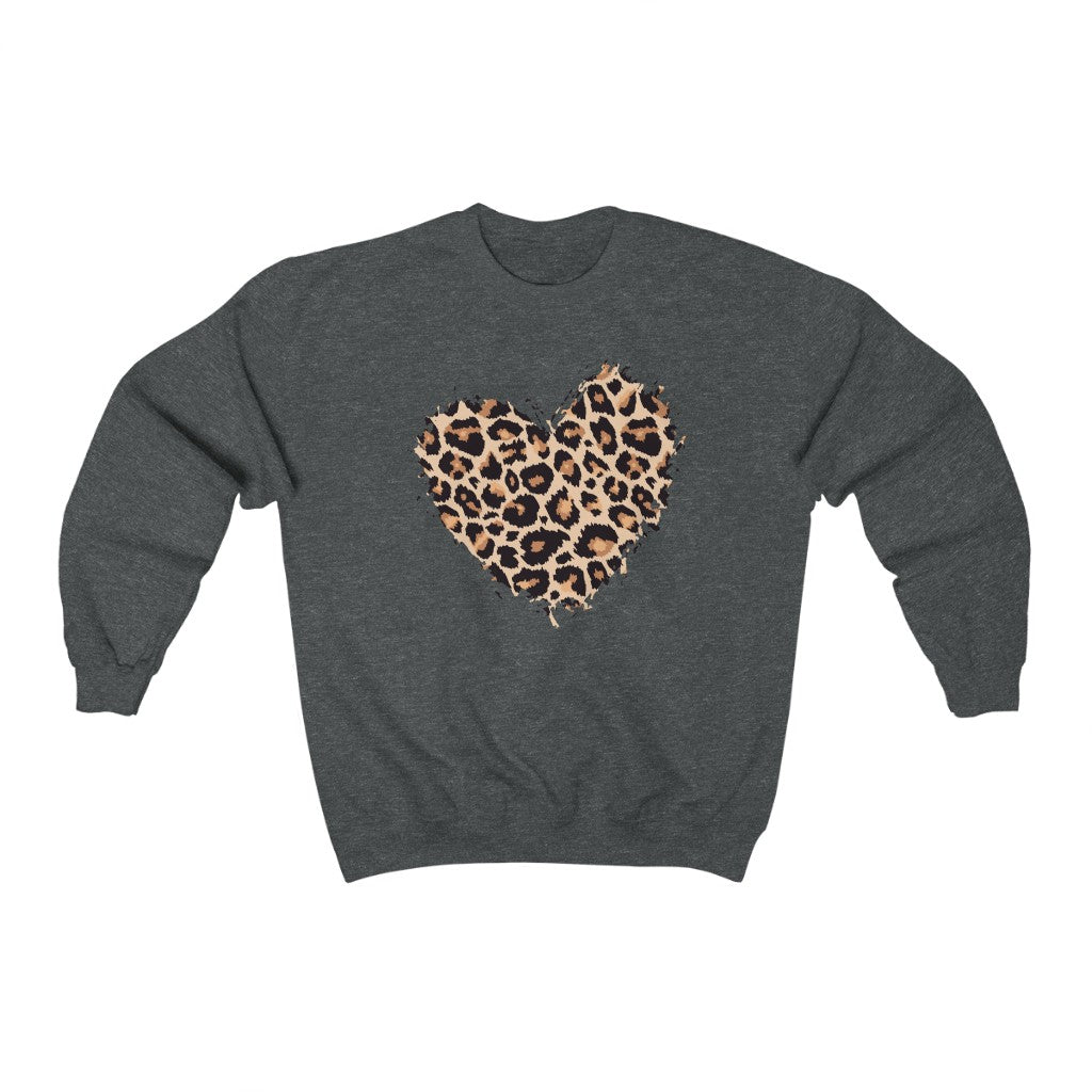Leopard Heart Sweatshirt, Cheetah Graphic Valentines Day Crewneck Fleece Sweater Pullover Men Women Aesthetic Top Starcove Fashion
