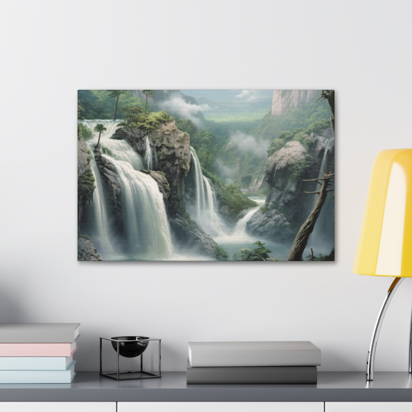 Waterfall Canvas Gallery Wrap, Watercolor Wall Art Print Decor Small Large Hanging Modern Landscape Living Room Starcove Fashion