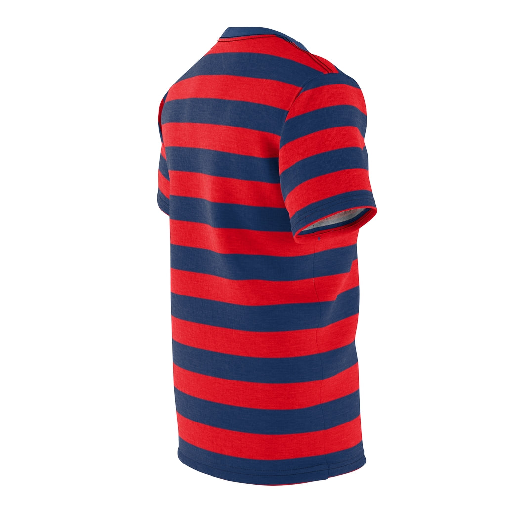 Vintage Striped Men T Shirt, Red Blue Navy Horizontal Stripes 90s Adult Unisex Designer Crewneck Tee Gifts Starcove Fashion