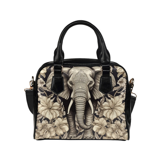 Elephant Leather Purse, Floral Women Designer Handbag Animal Print Black Small Cute Shoulder Vegan Leather Crossbody Bag Ladies Starcove Fashion