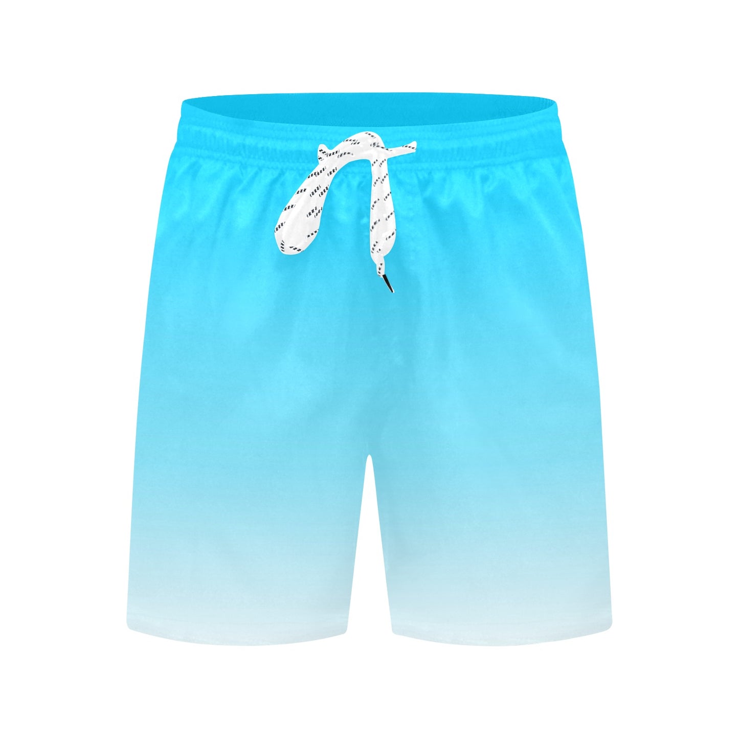 Blue Ombre Men Swim Trunks, Mid Length Shorts Aqua Beach Pockets Mesh Lining Drawstring Boys Casual Bathing Suit Plus Size Swimwear