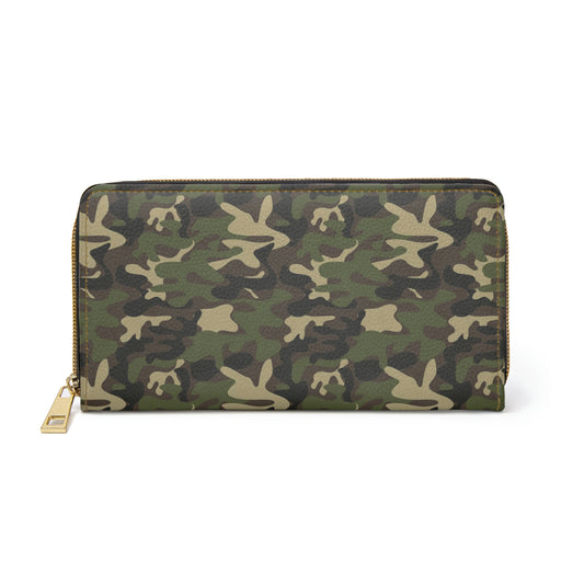Camo Faux Leather Wallet Women, Camouflage Green Zipper Zip Around Coins Credit Cards Pocket Cash Ladies Pouch Slim Clutch Purse Starcove Fashion
