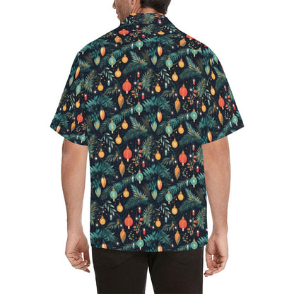 Christmas Lights Men Hawaiian shirt, Tropical Ornaments Xmas Dad Print Vintage Retro Hawaii Aloha Beach Plus Size Button Up Shirt Vacation