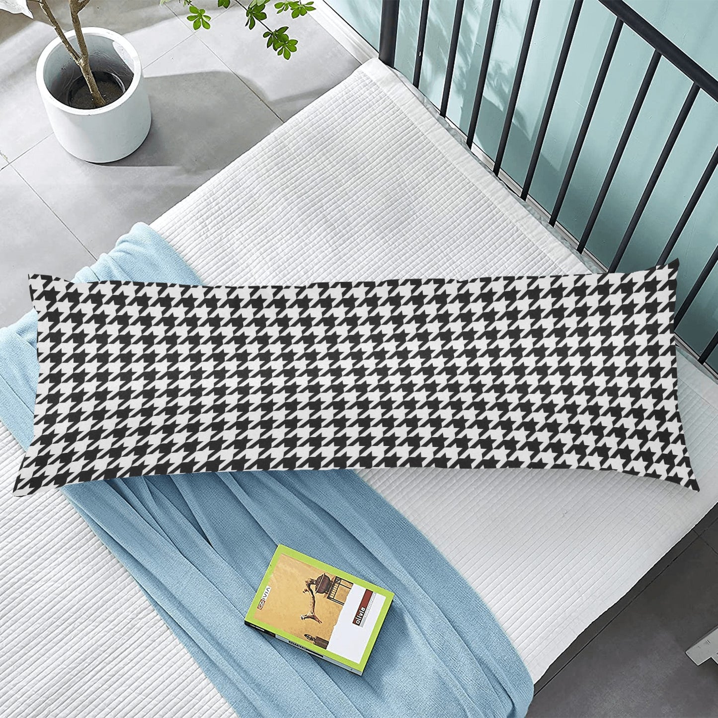 Black White Houndstooth Body Pillow Case, Pattern Long Large Bed Accent Pillowcase Print Throw Decor Decorative Cover