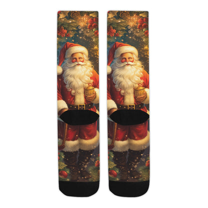 Santa Claus Socks, Christmas Xmas Holidays Crew Sublimation Women Men Designer Fun Novelty Cool Funky Crazy Casual Unique