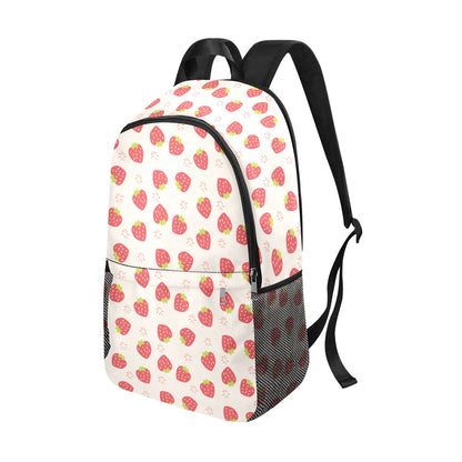 Strawberry Backpack, Pink Red Print Men Women Kids Gift Him Her School College Waterproof Side Mesh Pockets Aesthetic Bag