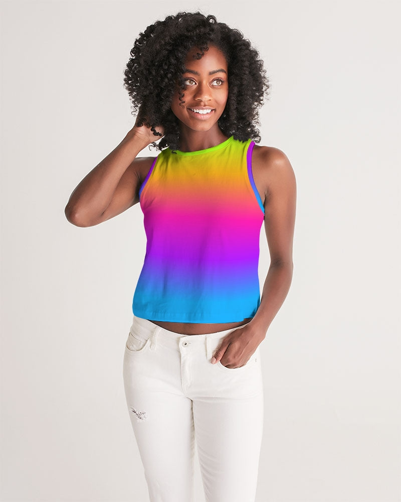 Gradient Pop Colorful Women Crop Tank Top, Y2k 90s Ombre Festival Cropped Yoga Workout Sexy Summer Sleeveless Shirt Starcove Fashion