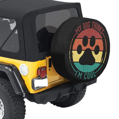 Dog Paw American Flag Spare Tire Cover, Cool Retro Rainbow Backup Camera Hole Wheel Unique RV Back Cars RV Men Women Trailer Campers