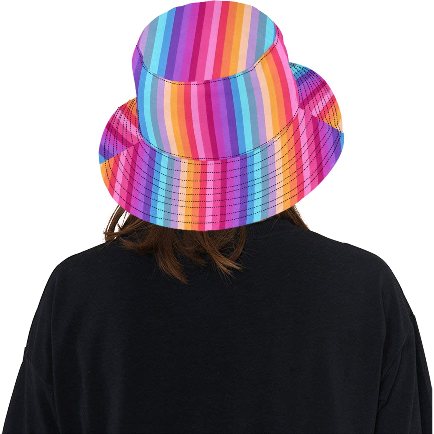 Rainbow Flag Bucket Hat, Pride Colors Pink Purple Golf Cool Stars Stripes Summer Festival Women Men Designer Sun Shade Reversible
