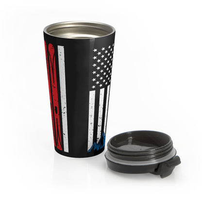 USA Ski Travel Mug, American Flag Patriotic Mountain Skiing Stainless Steel Cup Flask Coffee Traveler Tumbler with Lid Gift Starcove Fashion