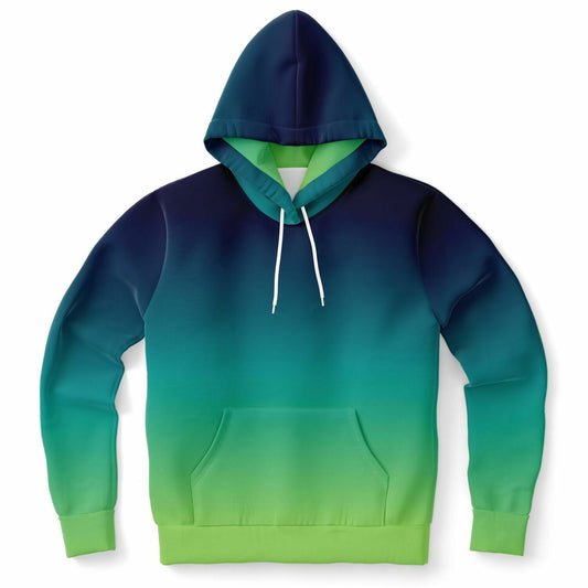 Blue and Green Ombre Hoodie, Tie Dye Gradient Pullover Men Women Adult Aesthetic Graphic Hooded Sweatshirt with Pockets