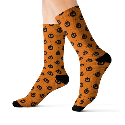 Halloween Crew Socks, Orange Evil Pumpkin 3D Sublimation Women Men Funny Fun Novelty Cool Funky Crazy Cute Unique Gift Starcove Fashion