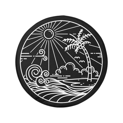 Beach Sun Spare Tire Cover, Backup Camera Hole Wheel Car Accessories Surf Palm Trees Wave Unique Design Back Aesthetic Sunset Starcove Fashion