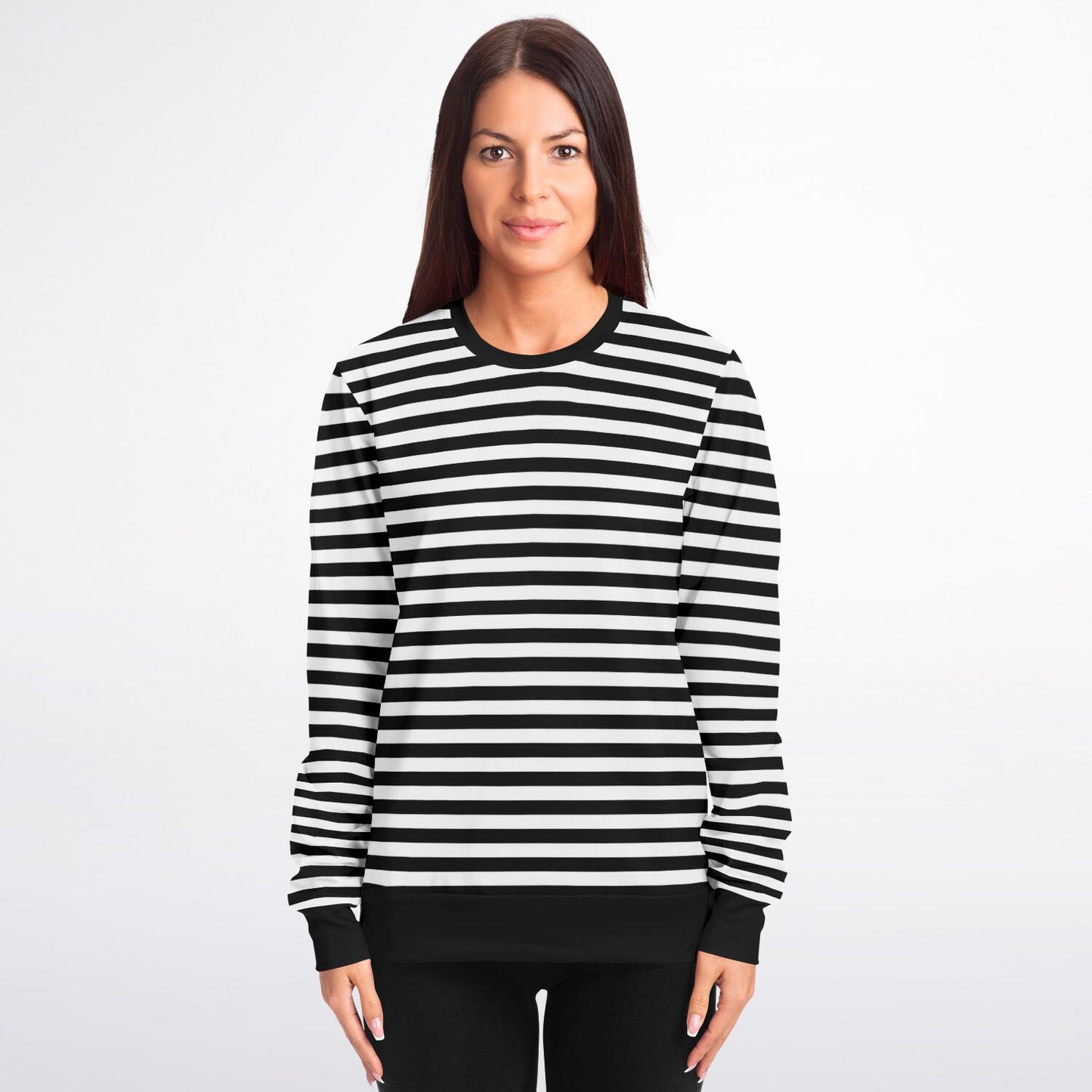 Striped Sweatshirt, Black White Crewneck Fleece Cotton Sweater Jumper Pullover Men Women Adult Aesthetic Designer Top Starcove Fashion