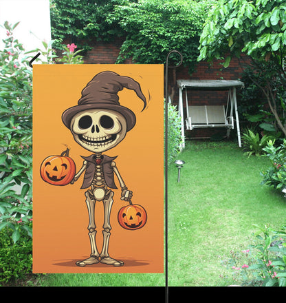 Skeleton Garden Flag, Fall Autumn Pumpkin Halloween Home Banner Spooky Season Yard Decoration House Outdoor Funny Sign