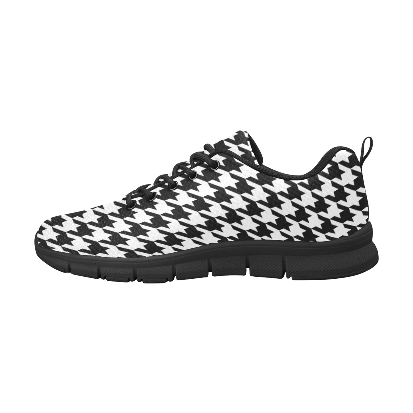 Houndstooth Men Breathable Sneakers, Black White Pattern Print Lace Up Running Custom Designer Casual Mesh Large Size Shoes Starcove Fashion
