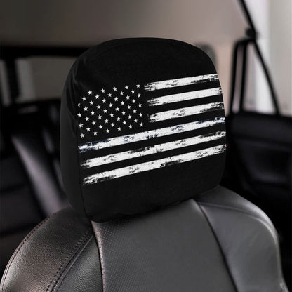 American Flag Car Seat Headrest Cover (2pcs), Black White USA Patriotic Print Truck Suv Van Vehicle Auto Decoration Protector New Car Gift Starcove Fashion