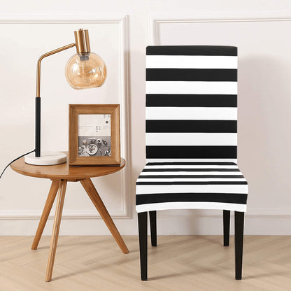 Striped Dining Chair Seat Covers, Black White Stretch Slipcover Furniture Dining Room Party Banquet Home Decor