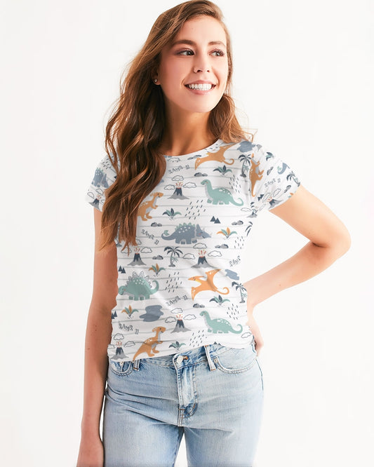 Dinosaur Women Tshirt, Dino Print Science Designer Adult Girls Graphic Aesthetic Fashion Fitted Crewneck Tee Shirt Top Starcove Fashion