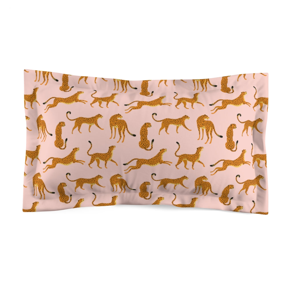 Pink Cheetah Microfiber Pillow Sham, Leopard Tiger Matching Duvet Bed Cover King Standard Unique Home Bedding Starcove Fashion
