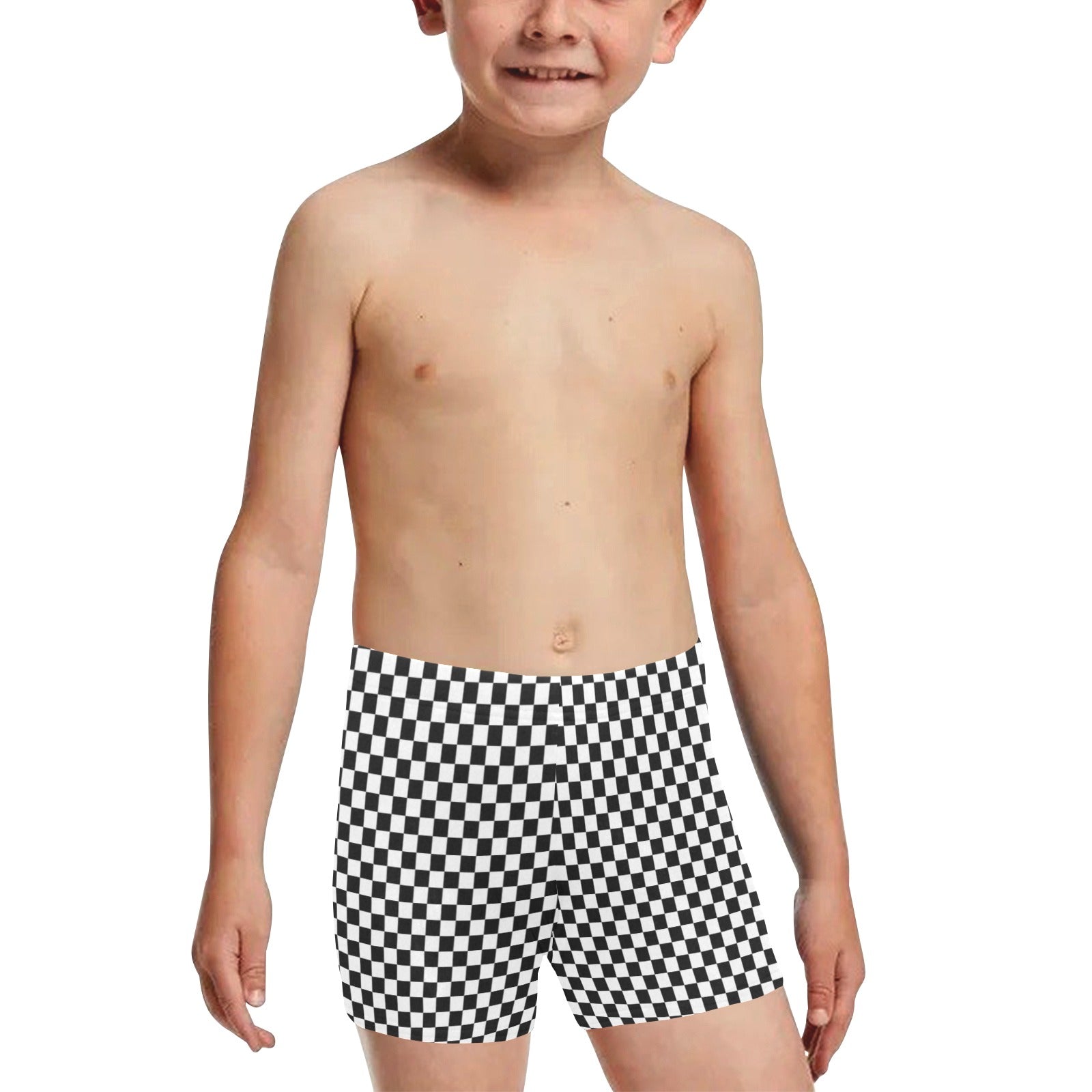 Checkered Boys Swim Trunks Shorts (2-7), Black White Bathing Suit Check Beach Swim Toddler Kids Inner Lining Drawstring Casual Swimsuit Starcove Fashion