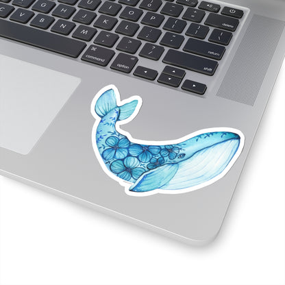Blue Humpback Whale Sticker, Flowers Watercolor Laptop Decal Vinyl Cute Waterbottle Tumbler Car Bumper Aesthetic Label Wall Mural Starcove Fashion