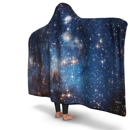 Galaxy Sherpa Hooded Blanket, Stars Outer Space Cosmic Constellation Celestial Fleece Microfleece Adult Youth Men Woman Wearable Winter Gift Starcove Fashion