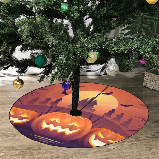 Scary Pumpkins Halloween Tree Skirt, Orange Christmas Small Large Cover Home Decor Decoration All Hallows Eve Creepy Spooky Party Starcove Fashion