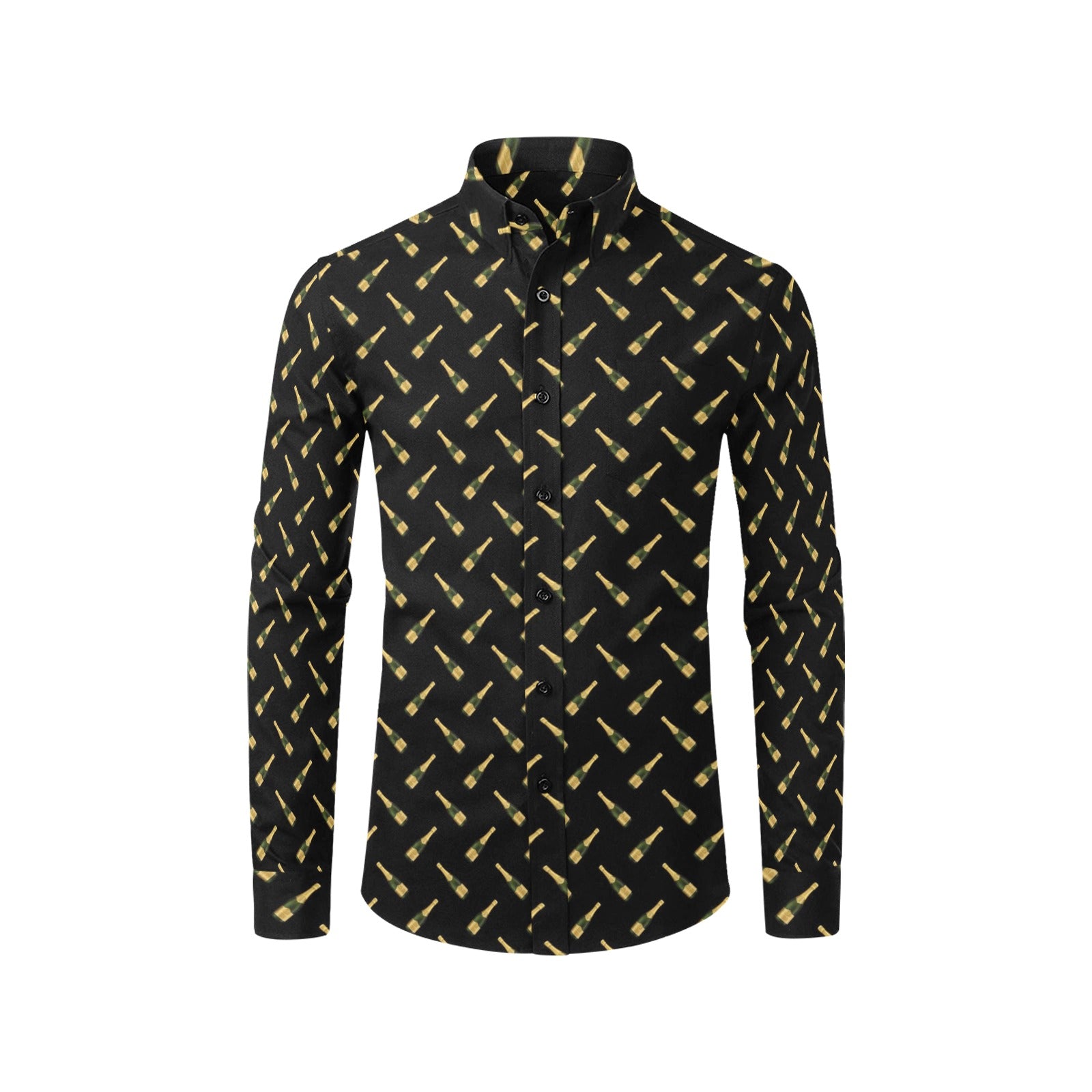 Champagne Bottles Long Sleeve Men Button Up Shirt, Black Drinking Print Guys Male Buttoned Collar Dress Nye Party Casual Shirt Chest Pocket M Champagne Bottles Long Sleeve Men Button Up Shirt, Black Drinking Print Guys Male Buttoned Collar Dress Nye Party Casual Shirt Chest Pocket M