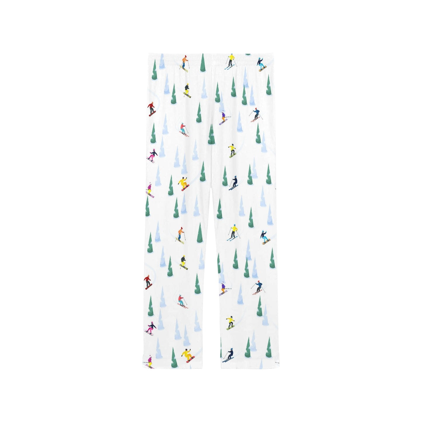 Ski Women Pajamas Pants, Snowboard Skier Pine Trees Snow Winter Sports Satin PJ Funny Pockets Trousers Couples Matching Ladies Bottoms