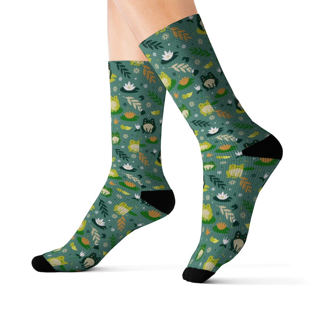 Frog Socks, Green 3D Printed Sublimation Women Men Funny Fun Novelty Cool Funky Crazy Casual Cute Crew Unique Gift Starcove Fashion