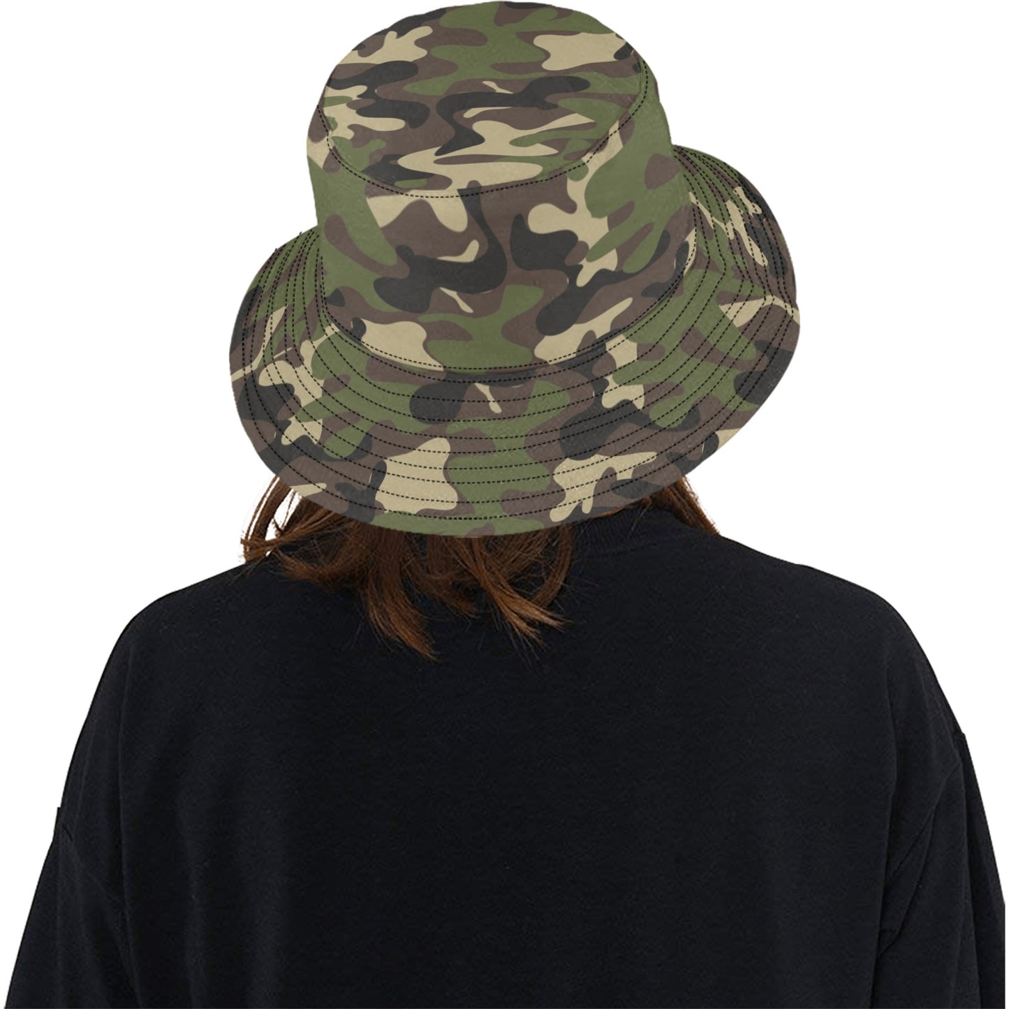 Camo Bucket Hat, Camouflage Green Army Retro Vintage Summer Festival Cute Women Men Designer Beach Sun Shade Y2K Cotton Twill