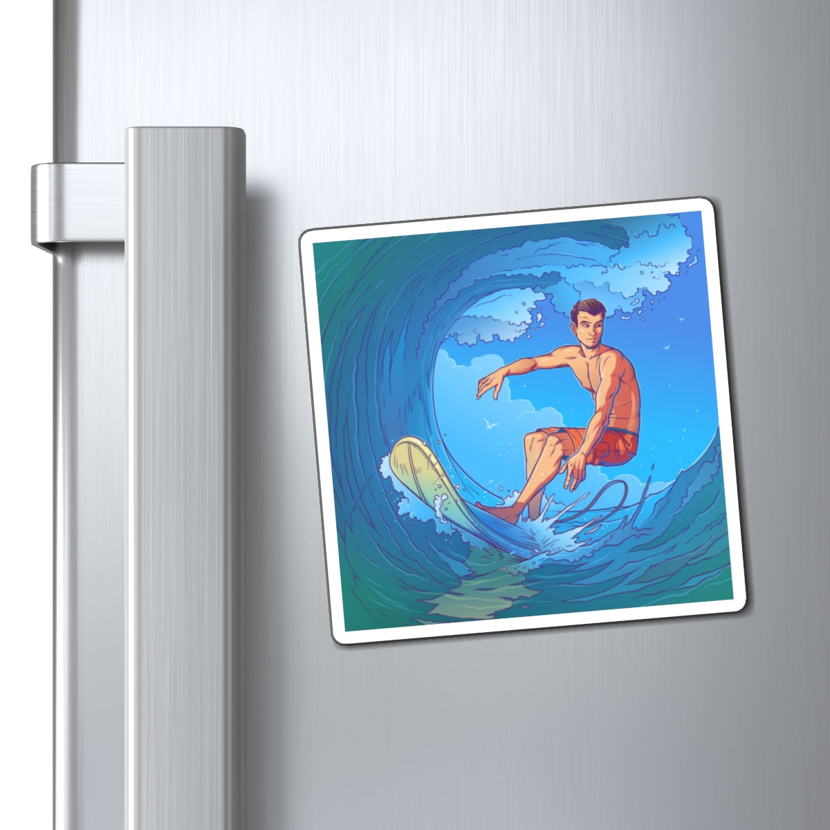 Surf Magnet, Surfing Beach Sea Wave Man Surfboard Watercolor Ride Fridge Locker Refrigerator Car Magnets Starcove Fashion