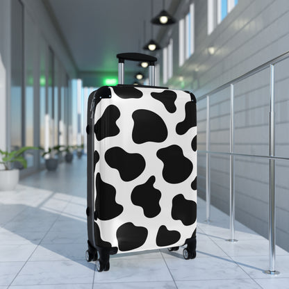 Cow Print Suitcase Luggage, Black White Carry On With 4 Wheels Cabin Travel Small Large Set Rolling Spinner Designer Hard Shell Case Starcove Fashion