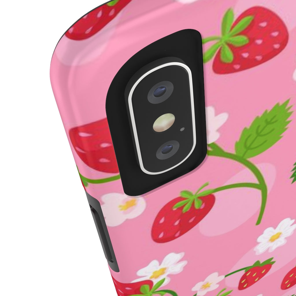 Strawberry iPhone 13 Pro Max Tough Case Mate, Pink Flowers Kawaii Fruit Cute Aesthetic Iphone 12 11 Mini Se  X Xr Xs 8 Plus 7 Phone Case Starcove Fashion