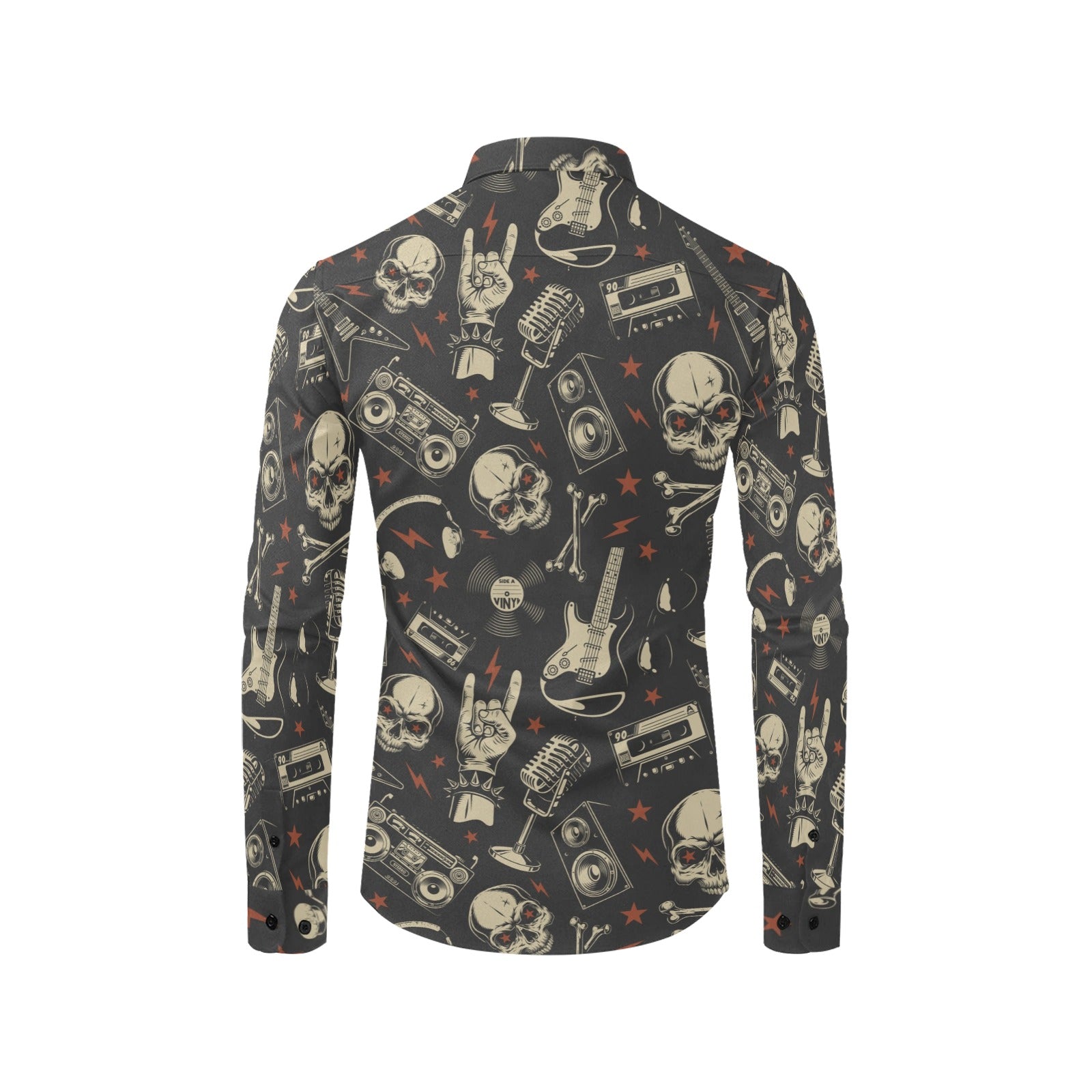 Rock Skull Long Sleeve Men Button Up Shirt, Classic Metal Music Band Guitar Print 80s Buttoned Collar Dress Shirt with Chest Pocket Guys 2XL Rock Skull Long Sleeve Men Button Up Shirt, Classic Metal Music Band Guitar Print 80s Buttoned Collar Dress Shirt with Chest Pocket Guys 2XL
