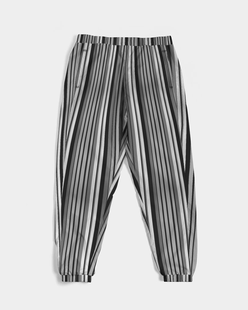 Grey Black stripes Men Track Pants, Zip Pockets Quick Dry Mesh Lining Lightweight Festival Elastic Waist Windbreaker Joggers Bottoms Starcove Fashion