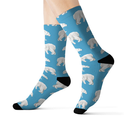 Polar Bear Socks, Blue Low Poly Animal 3D Sublimation Women Men Funny Fun Novelty Cool Funky Crazy Casual Cute Crew Unique Gift Starcove Fashion