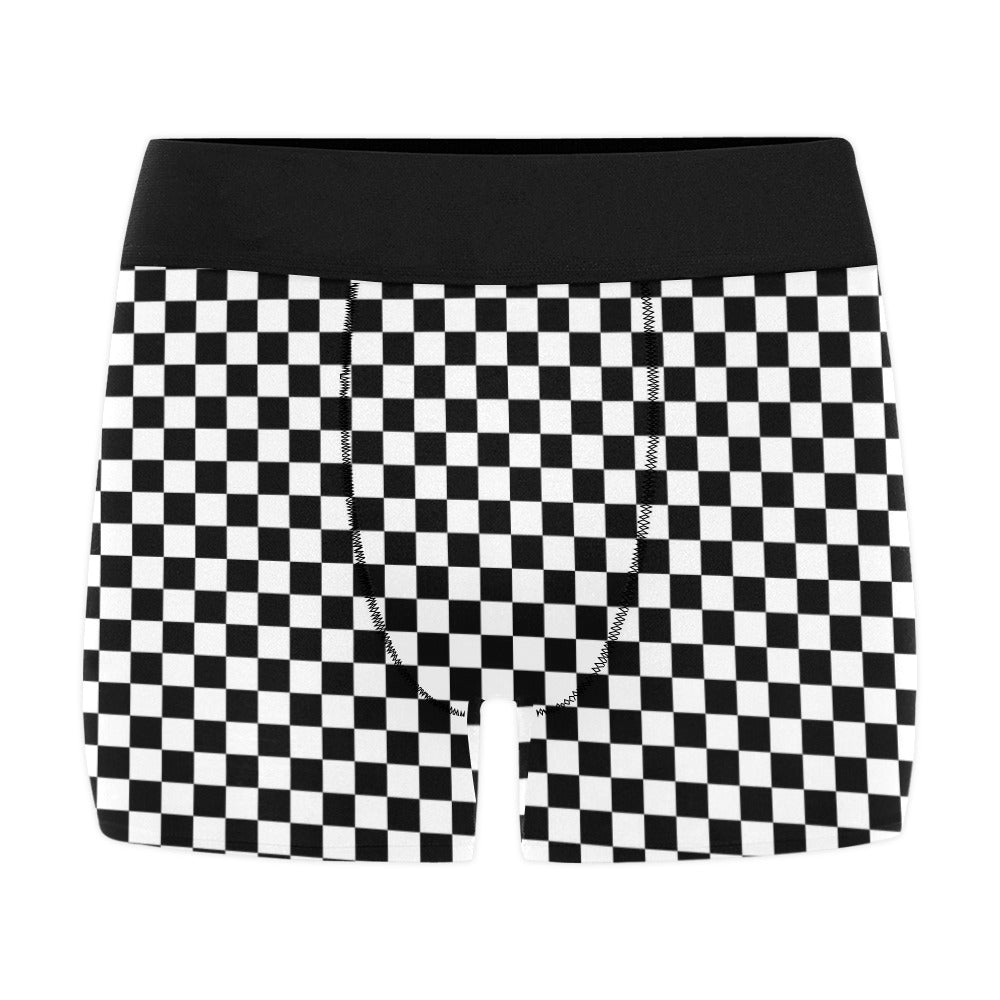 Checkered Print Men Boxer Briefs, Black White Check Underwear Funny Sexy Anniversary Gift Idea For Him Honeymoon Birthday Plus Size Starcove Fashion