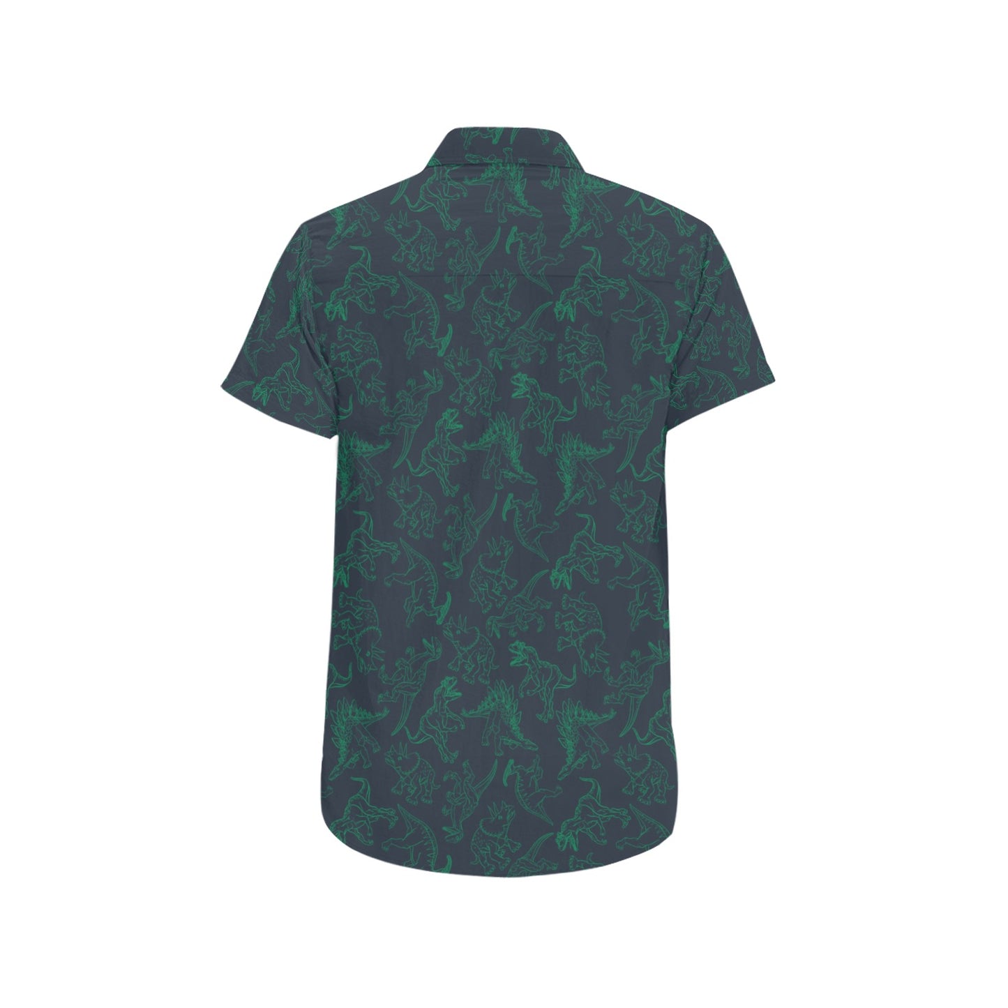 Dinosaur Short Sleeve Men Button Up Shirt, Dino Skeleton Trex Green Print Casual Buttoned Down Summer Dress Shirt Gift Husband Starcove Fashion
