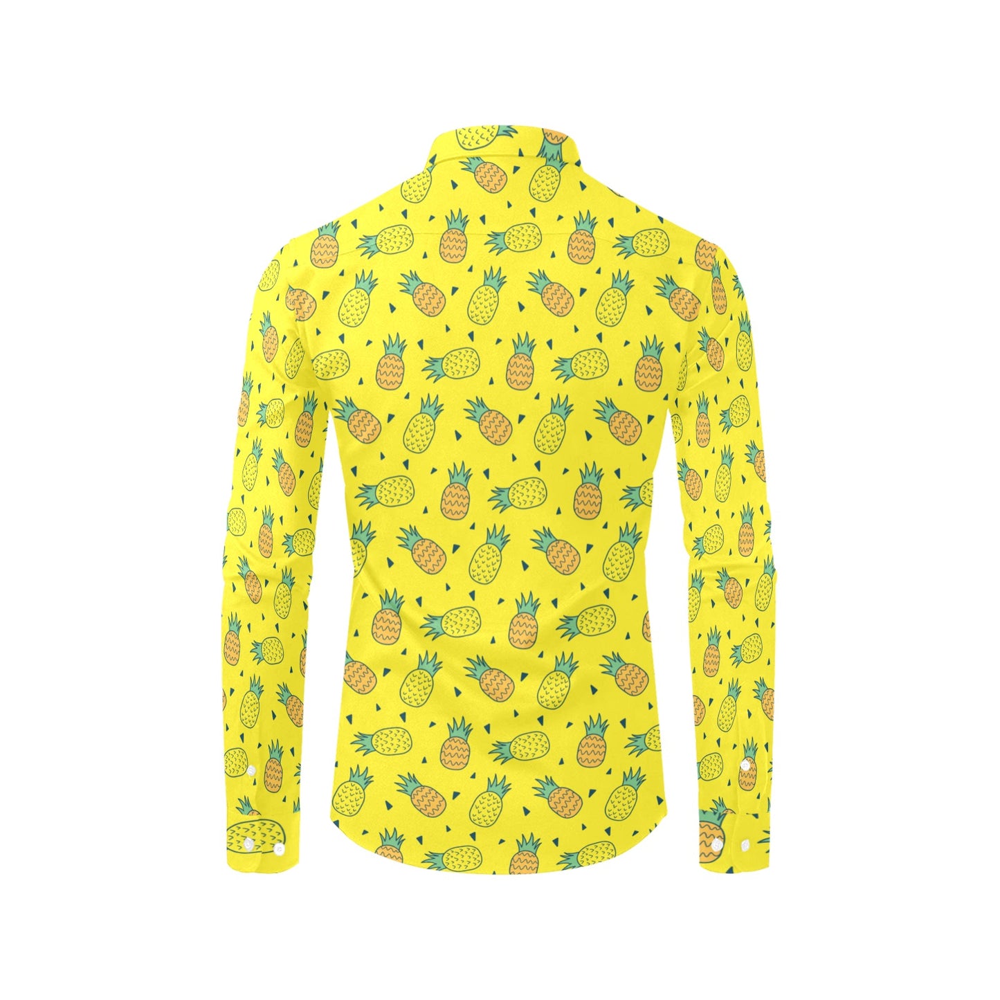 Yellow Pineapple Long Sleeve Men Button Up Shirt, Summer Fruit Print Dress Buttoned Collar Dress Shirt with Chest Pocket